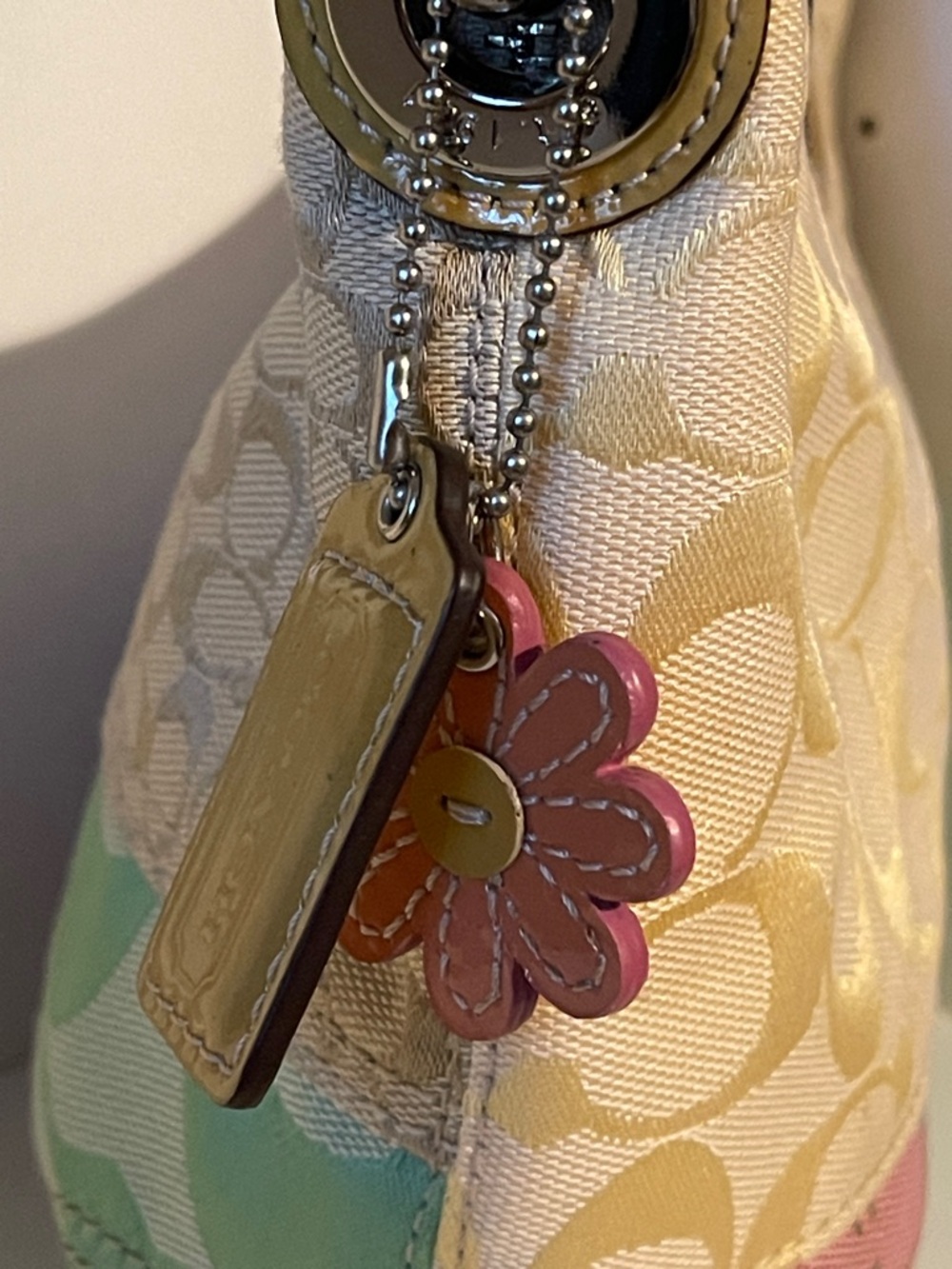 Coach Patchwork Multicolor Shoulder Bag - Beige, Pink & Mint - Picture 5 of 13